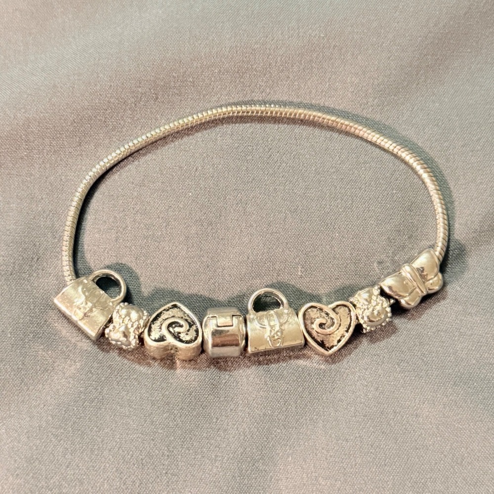 Adorable Handbags Hearts Butterfly  Silver Snake Chain Charm Bracelet Whimsical